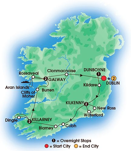Itinerary map of 10 Day Irish Legends