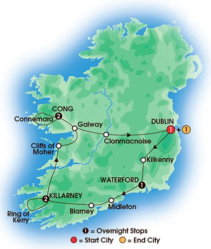 Itinerary map of 8 Day Irish Spirit