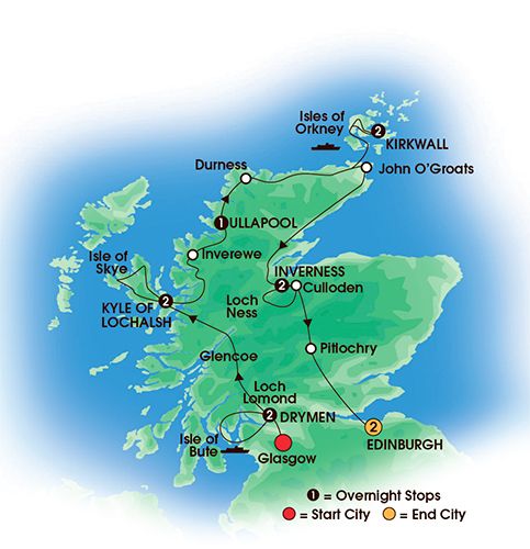 Itinerary map of 12 Day Scottish Isles & Glens
