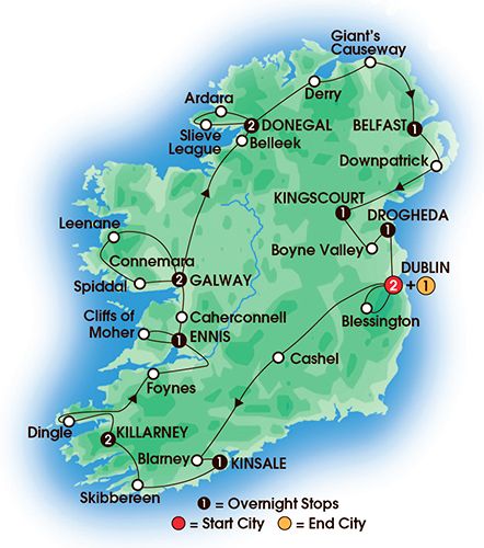Itinerary map of 15 Day Jewels Of Ireland