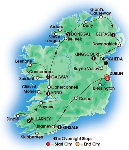 Itinerary map of 14 Day Jewels Of Ireland