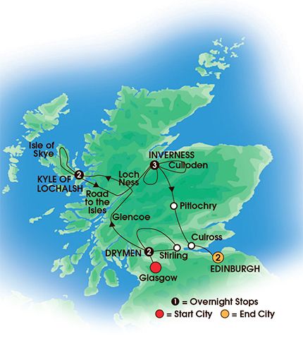 Itinerary map of 10 Day Scottish Clans & Castles