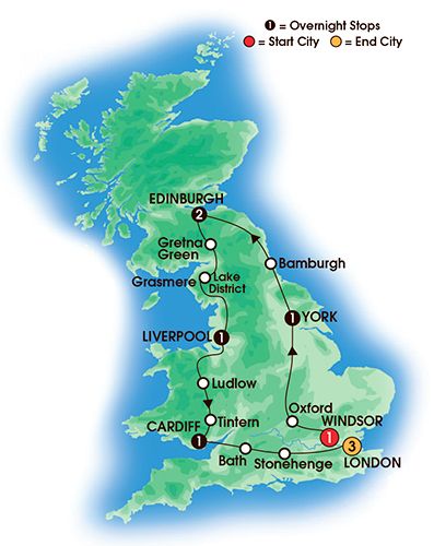 Itinerary map of 10 Day Best Of Britain