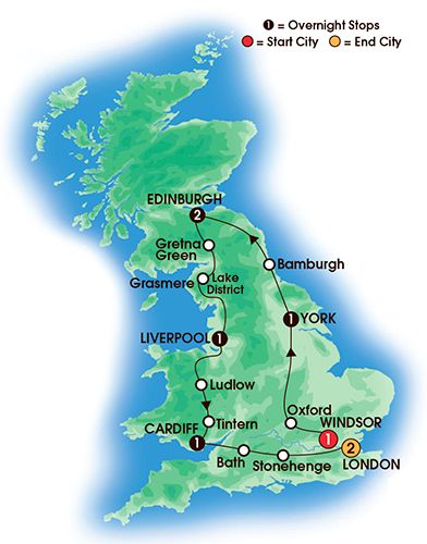 Itinerary map of 9 Day Best Of Britain