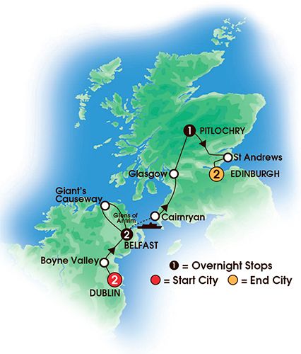 Itinerary map of 8 Day Irish & Scottish Sampler