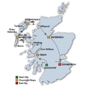 Itinerary map of 11 Day The Outer Hebrides: Scotland