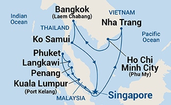 14-Day Malaysia, Thailand & Vietnam Itinerary Map