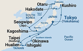 19-Day Golden Week Southern Islands & Hokkaido Itinerary Map
