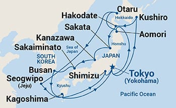 20-Day Sea of Japan & Hokkaido Spring Flowers Itinerary Map