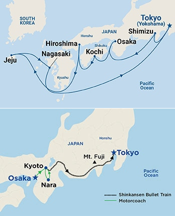 14-Day Highlights of Japan - Tour 3B Itinerary Map