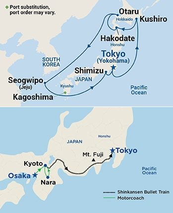15-Day Highlights of Japan - Tour 3B Itinerary Map